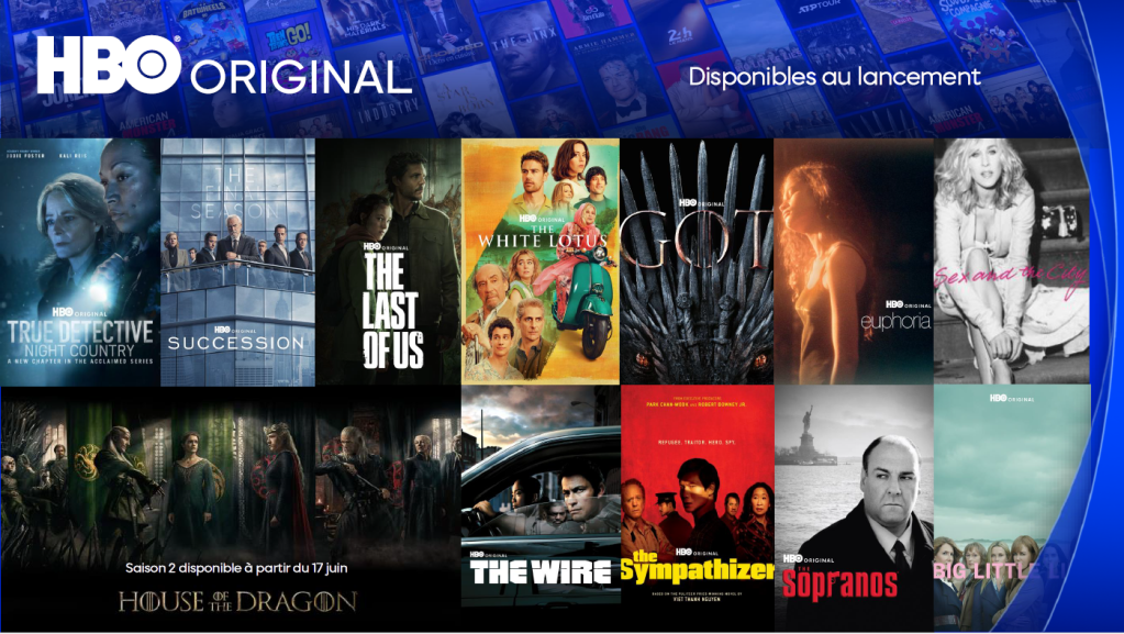 Les séries HBO Original à venir sur Max la plateforme de Warner Bros. Discovery
Game of Thrones
The Last of Us
Succession
The White Lotus
Euphoria
True Detective : Night Country
The Regime
Big Little lies
The wire
House Of the Dragon
sex and the city